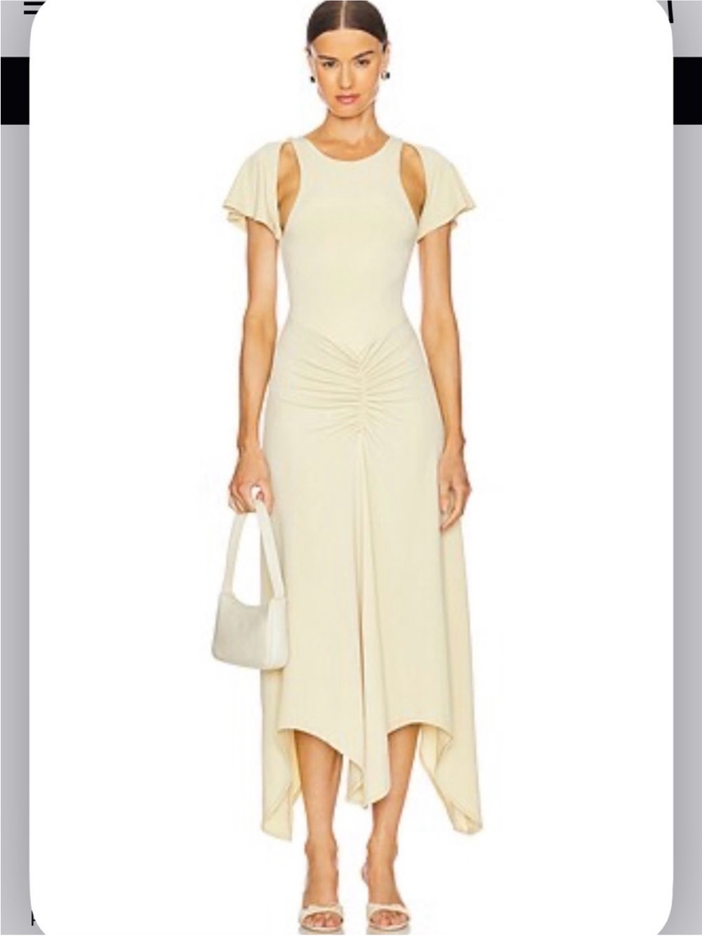 WeWoreWhat Ruched Cut Out Asymmetric Midi in Cream